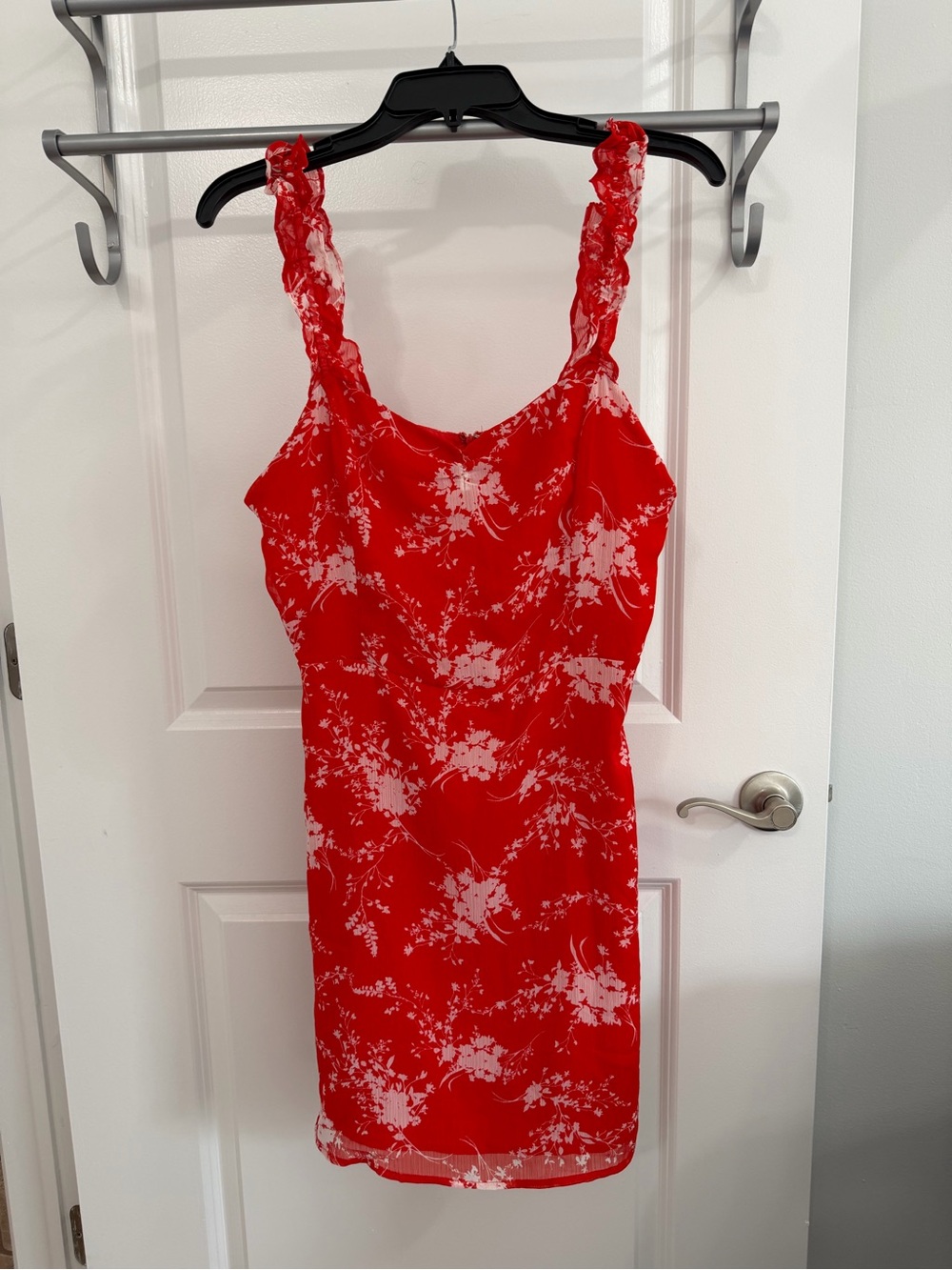 All in Favor Red Floral Ruched-Strap Mini Dress